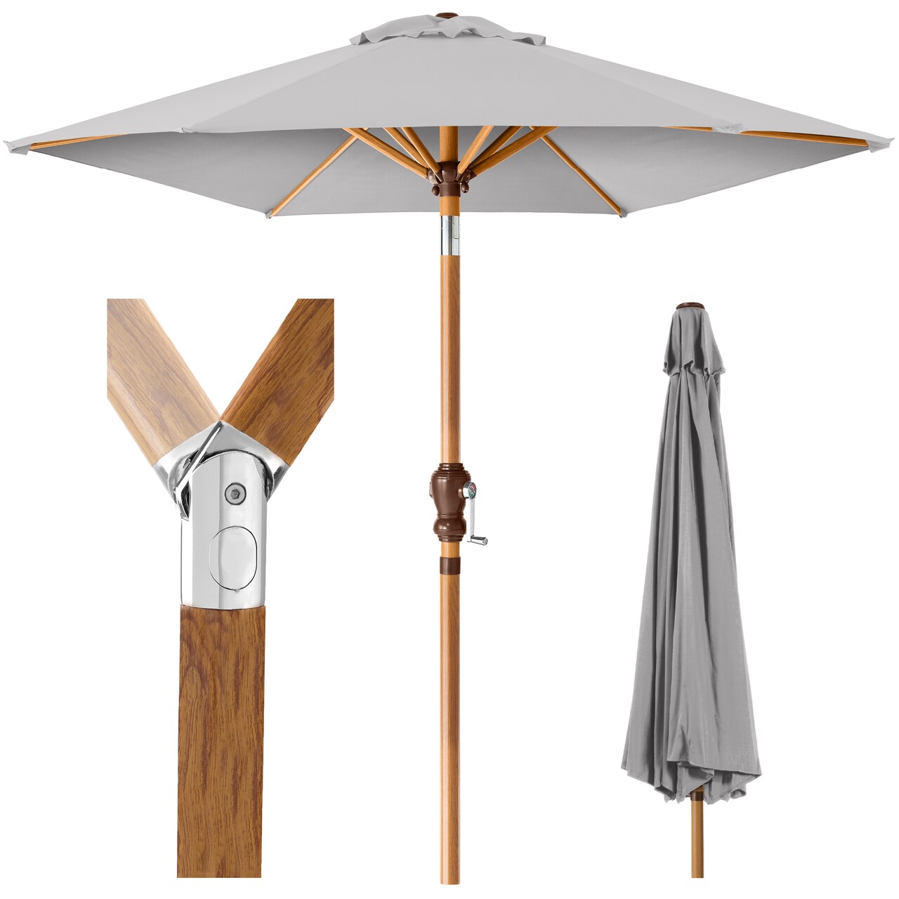 Best Choice Products 10ft Outdoor Woodgrain Pattern Steel Market Patio Umbrella w/ Crank, Tilt